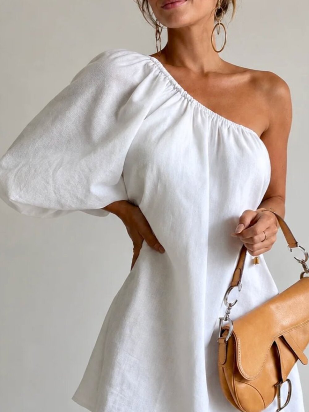 Commense Aegean Cotton Linen One Sleeve Short Dress M